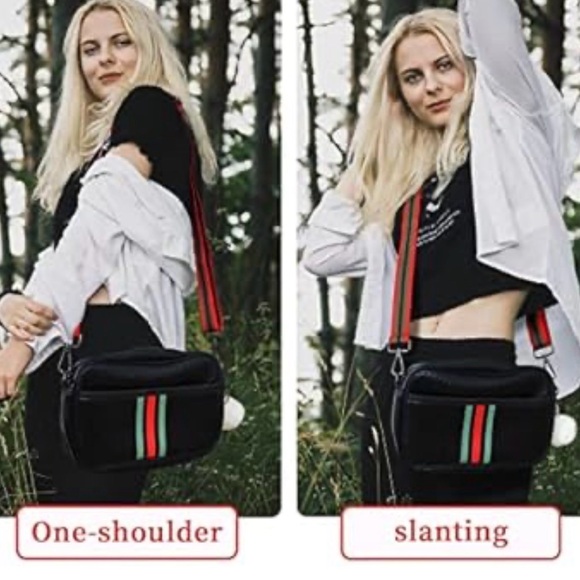 Stylish Black Crossbody Bag with Red and Green Accents - Picture 7 of 12